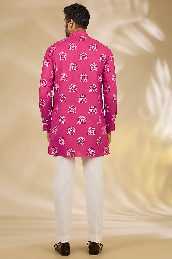 Pink Ruby Silk Hand Block Printed Kurta Set by Manish Nagdeo Men at Pernia's Pop Up Shop