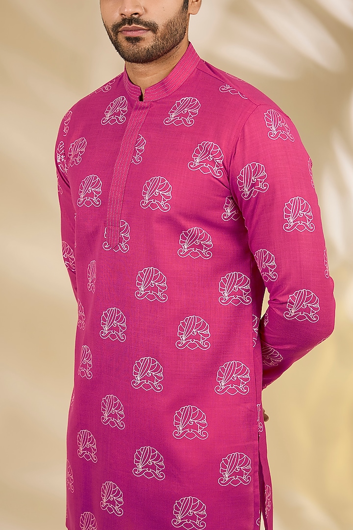 Pink Ruby Silk Hand Block Printed Kurta Set by Manish Nagdeo Men at Pernia's Pop Up Shop