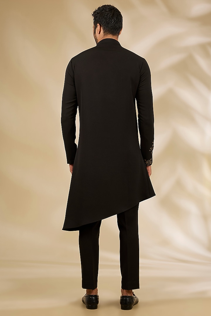 Black Viscose Cutdana Embroidered Kurta Set by Manish Nagdeo Men at Pernia's Pop Up Shop