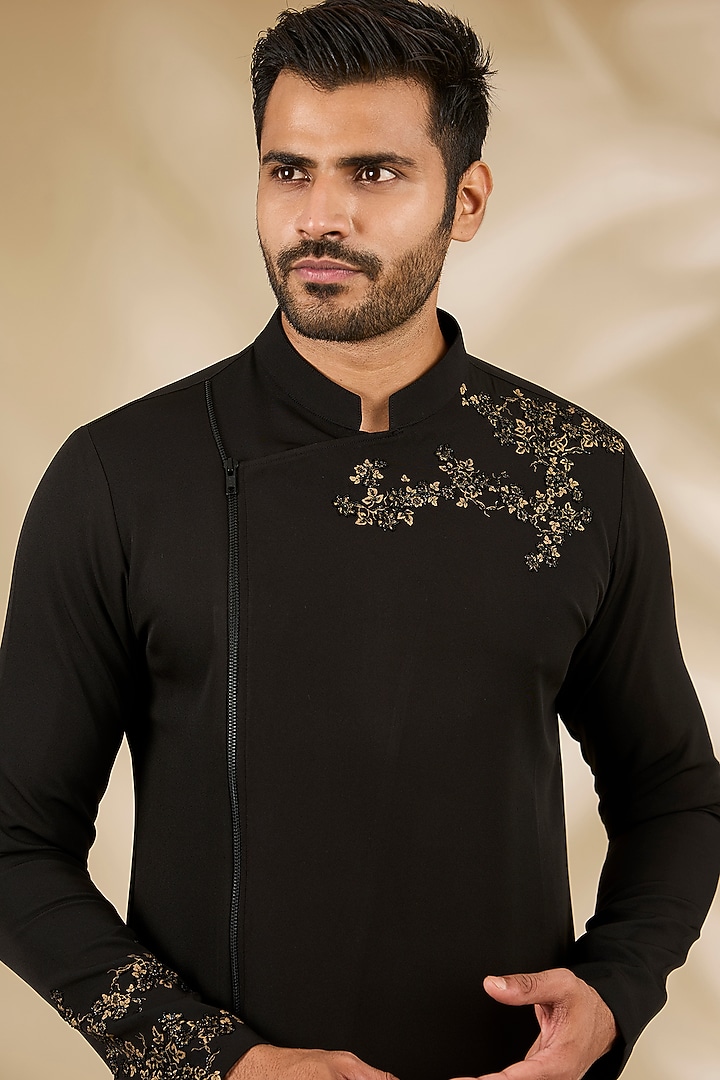 Black Viscose Cutdana Embroidered Kurta Set by Manish Nagdeo Men at Pernia's Pop Up Shop