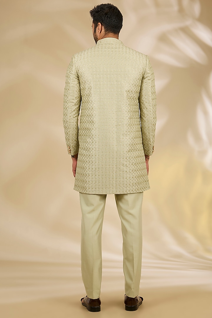 Green Art Silk Thread Embroidered Wedding Sherwani Set by Manish Nagdeo Men at Pernia's Pop Up Shop