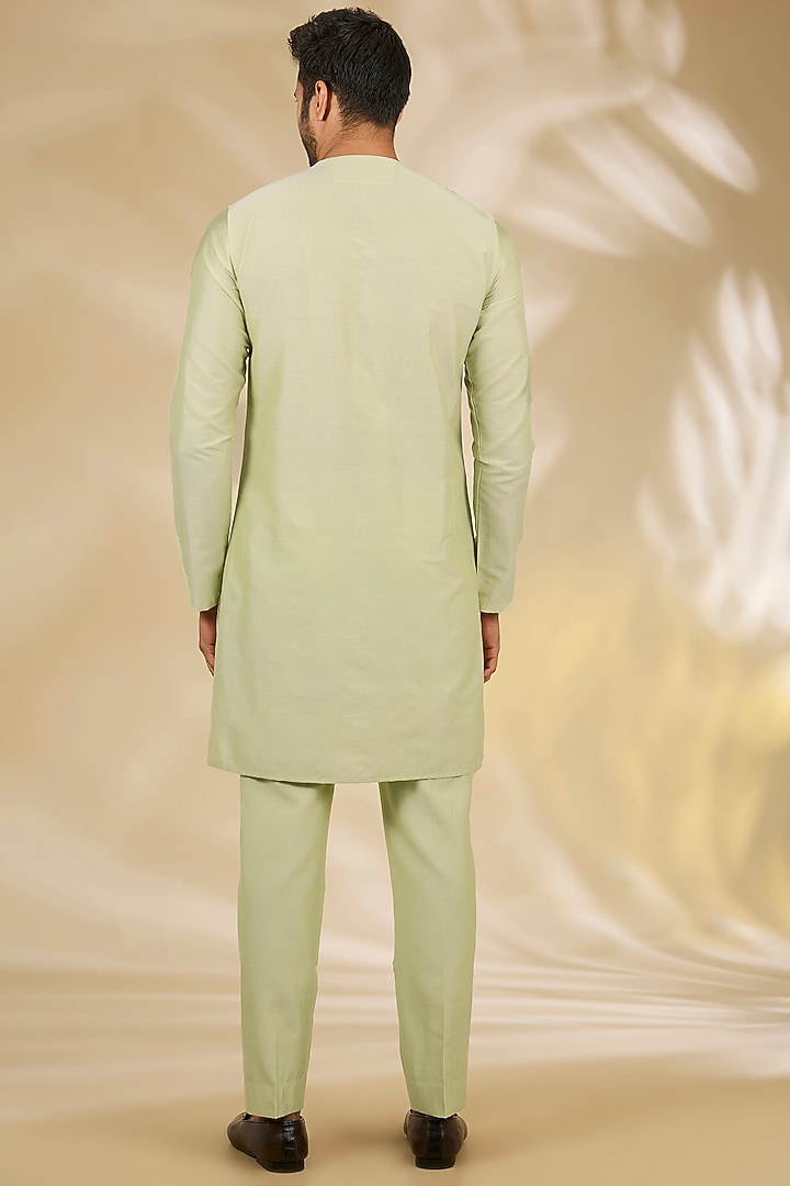 Green Cotton Silk Digital Printed Wedding Bandhgala Set by Manish Nagdeo Men at Pernia's Pop Up Shop