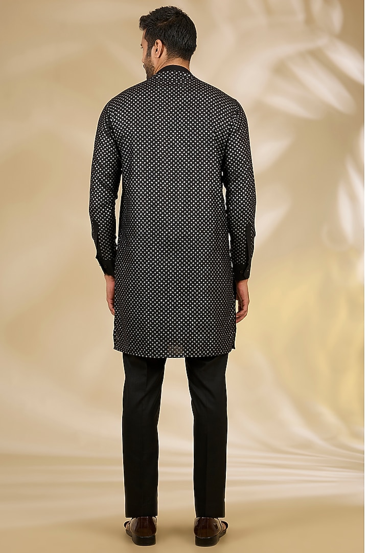 Black Ruby Silk Printed Bundi Jacket Set by Manish Nagdeo Men at Pernia's Pop Up Shop