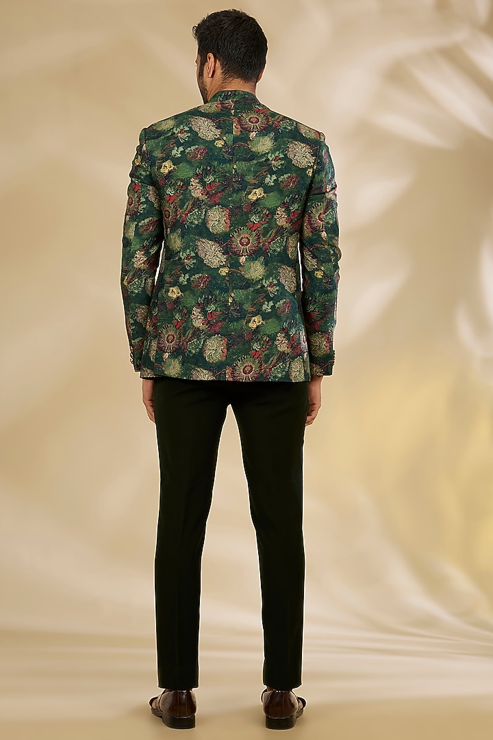 Green Art Silk Digital Printed Wedding Bandhgala Set by Manish Nagdeo Men at Pernia's Pop Up Shop