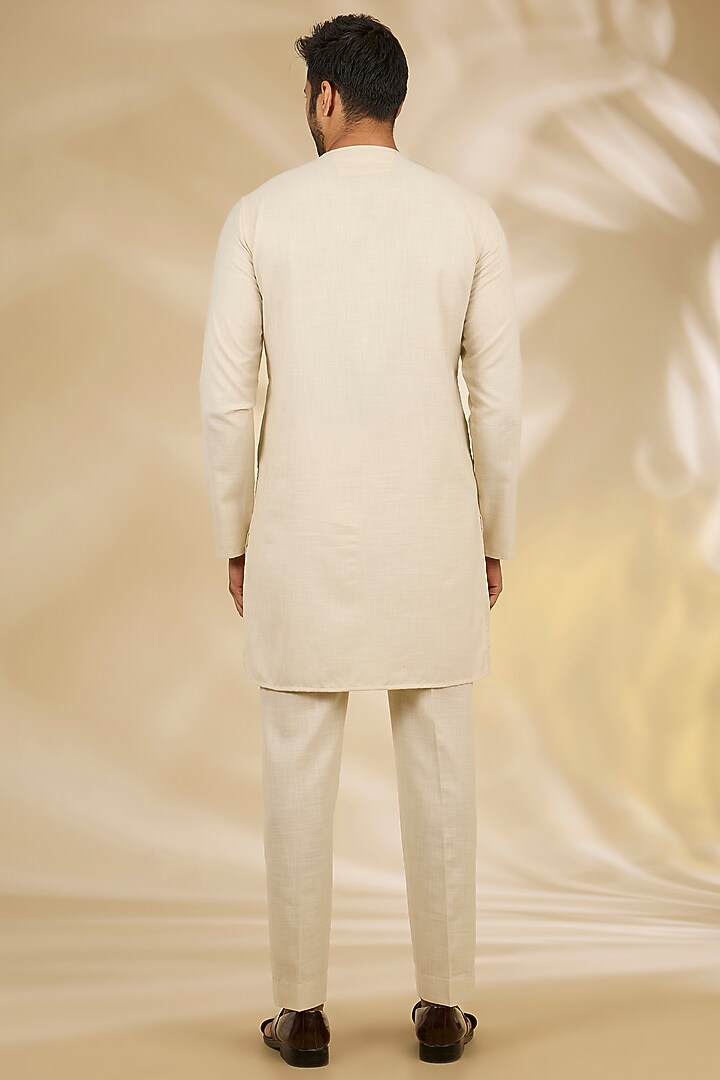 Beige Art Silk Digital Printed Wedding Bandhgala Set by Manish Nagdeo Men at Pernia's Pop Up Shop