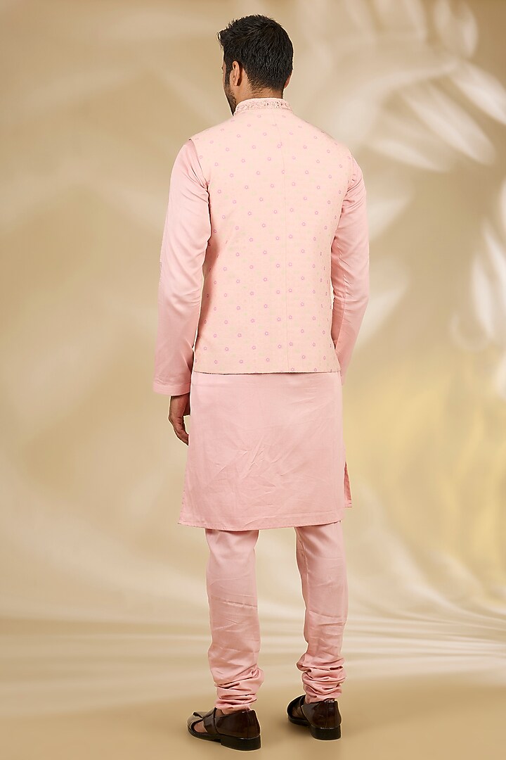 Peach Banarasi Brocade Hand Embroidered Bundi Jacket Set by Manish Nagdeo Men at Pernia's Pop Up Shop