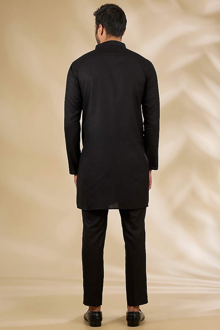 Black Ruby Silk Printed Wedding Bandhgala Set by Manish Nagdeo Men at Pernia's Pop Up Shop