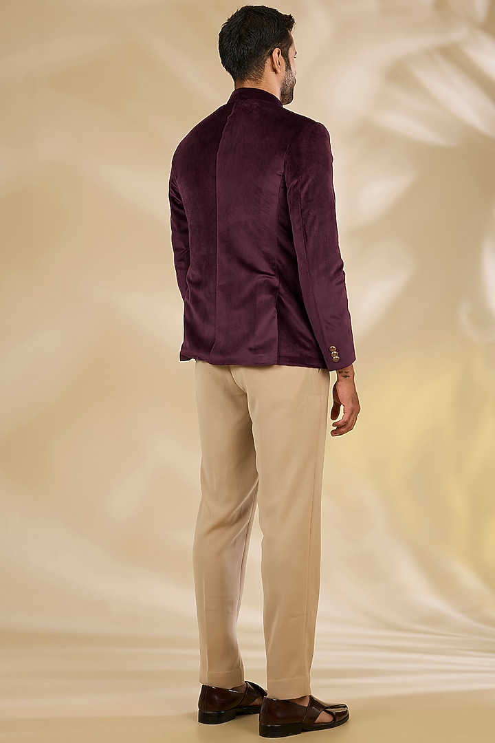 Wine Velvet Wedding Bandhgala Set by Manish Nagdeo Men at Pernia's Pop Up Shop