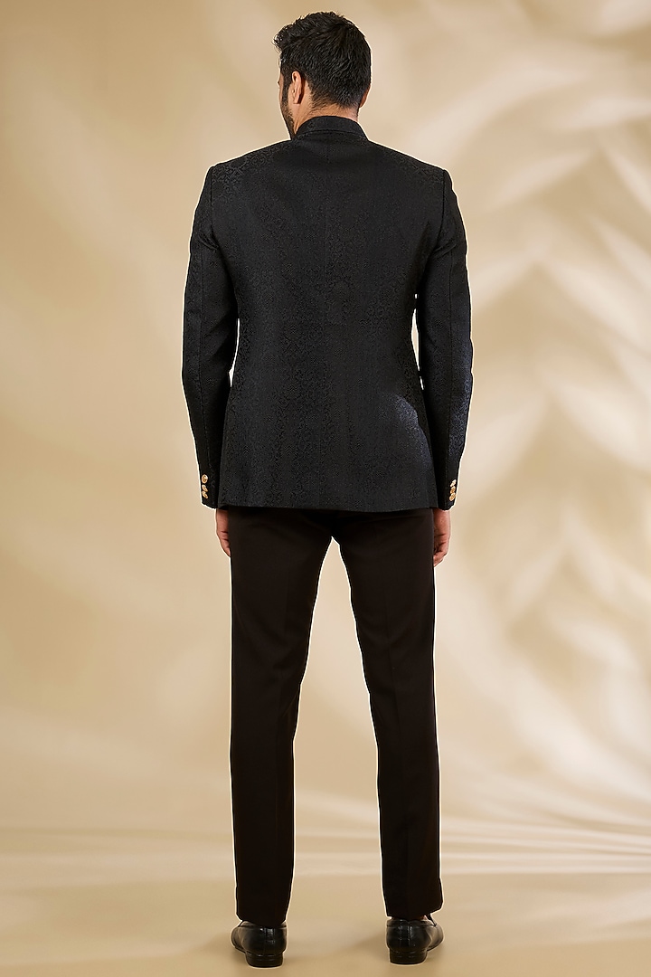 Black Banarasi Brocade Wedding Bandhgala Set by Manish Nagdeo Men at Pernia's Pop Up Shop