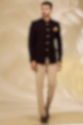 Wine Viscose Wedding Bandhgala Set by Manish Nagdeo Men at Pernia's Pop Up Shop