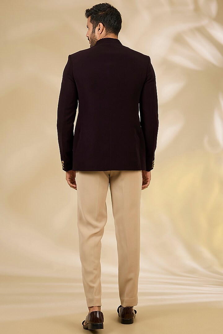 Wine Viscose Wedding Bandhgala Set by Manish Nagdeo Men at Pernia's Pop Up Shop