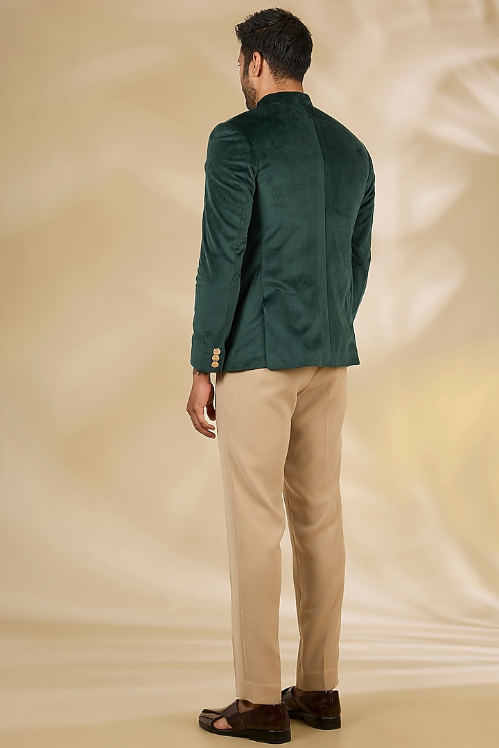 Green Velvet Wedding Bandhgala Set by Manish Nagdeo Men at