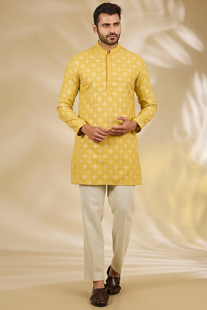 Yellow Ruby Silk Mandala Printed Bundi Jacket Set by Manish Nagdeo Men at Pernia's Pop Up Shop