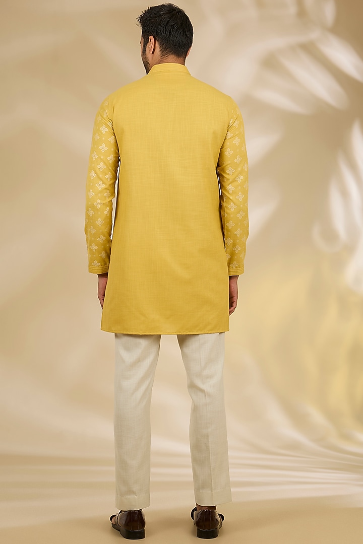 Yellow Ruby Silk Mandala Printed Bundi Jacket Set by Manish Nagdeo Men at Pernia's Pop Up Shop