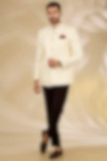 Ivory Banarasi Brocade Dabka Embroidered Wedding Bandhgala Set by Manish Nagdeo Men at Pernia's Pop Up Shop