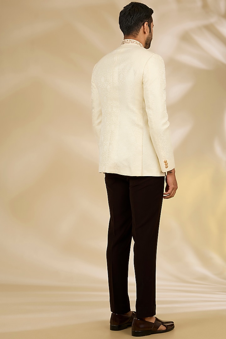 Ivory Banarasi Brocade Dabka Embroidered Wedding Bandhgala Set by Manish Nagdeo Men at Pernia's Pop Up Shop