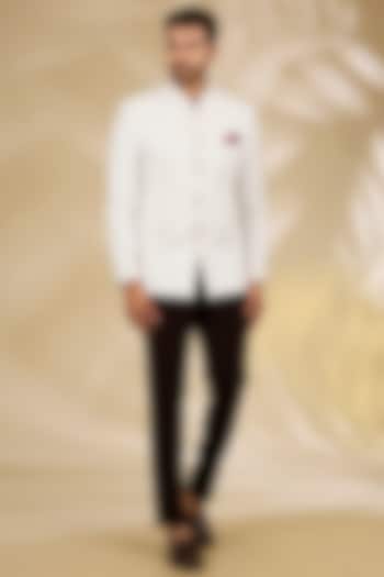 Ivory Viscose Wedding Bandhgala Set by Manish Nagdeo Men at Pernia's Pop Up Shop