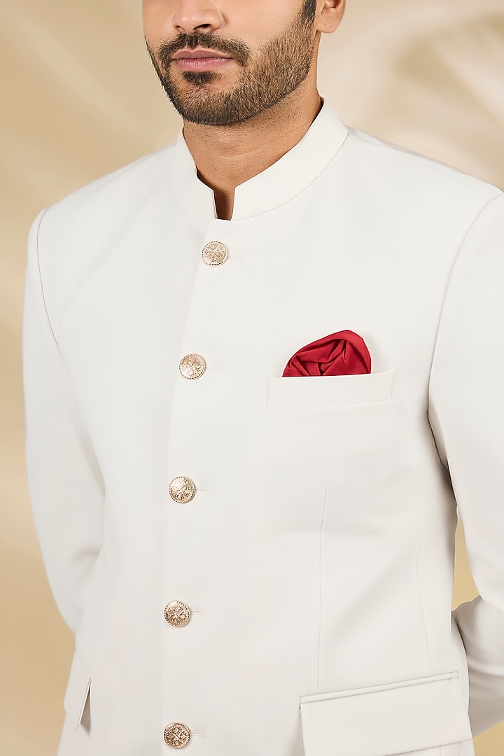 Ivory Viscose Wedding Bandhgala Set by Manish Nagdeo Men at Pernia's Pop Up Shop