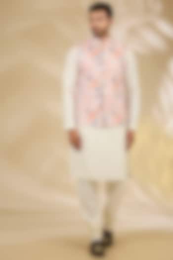 Ivory Cotton Silk Floral Printed Bundi Jacket Set by Manish Nagdeo Men at Pernia's Pop Up Shop