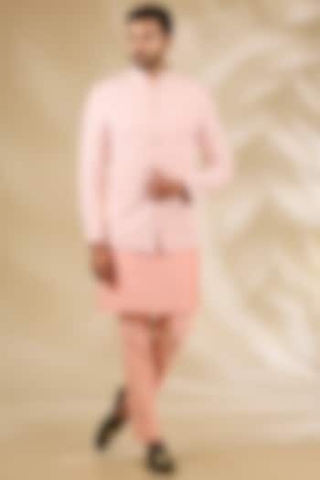 Peach Art Silk Thread Embroidered Wedding Bandhgala Set by Manish Nagdeo Men at Pernia's Pop Up Shop