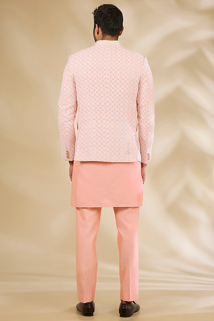 Peach Art Silk Thread Embroidered Wedding Bandhgala Set by Manish Nagdeo Men at Pernia's Pop Up Shop