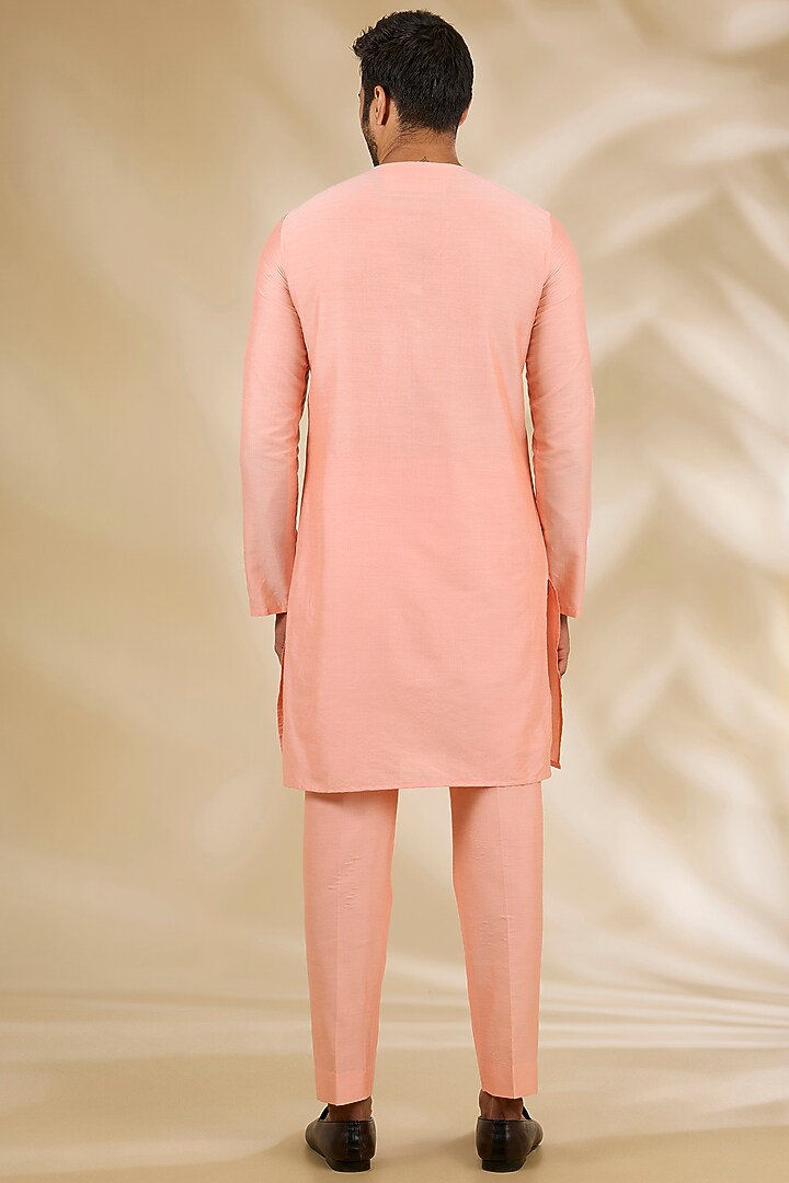 Peach Art Silk Thread Embroidered Wedding Bandhgala Set by Manish Nagdeo Men at Pernia's Pop Up Shop