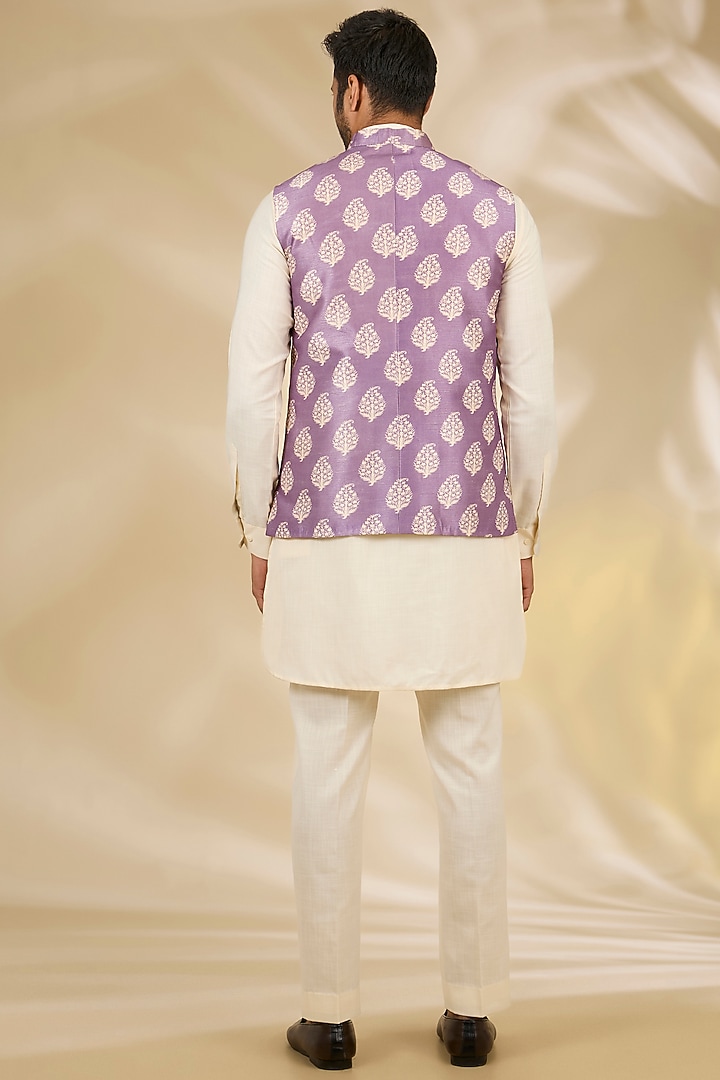 Purple Art Silk Printed Bundi Jacket Set by Manish Nagdeo Men at Pernia's Pop Up Shop