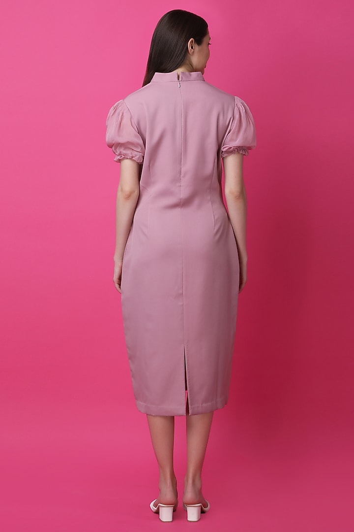 Powder Pink Luxury Crepe Printed Sheath Summer Dress by Manish Nagdeo at Pernia's Pop Up Shop