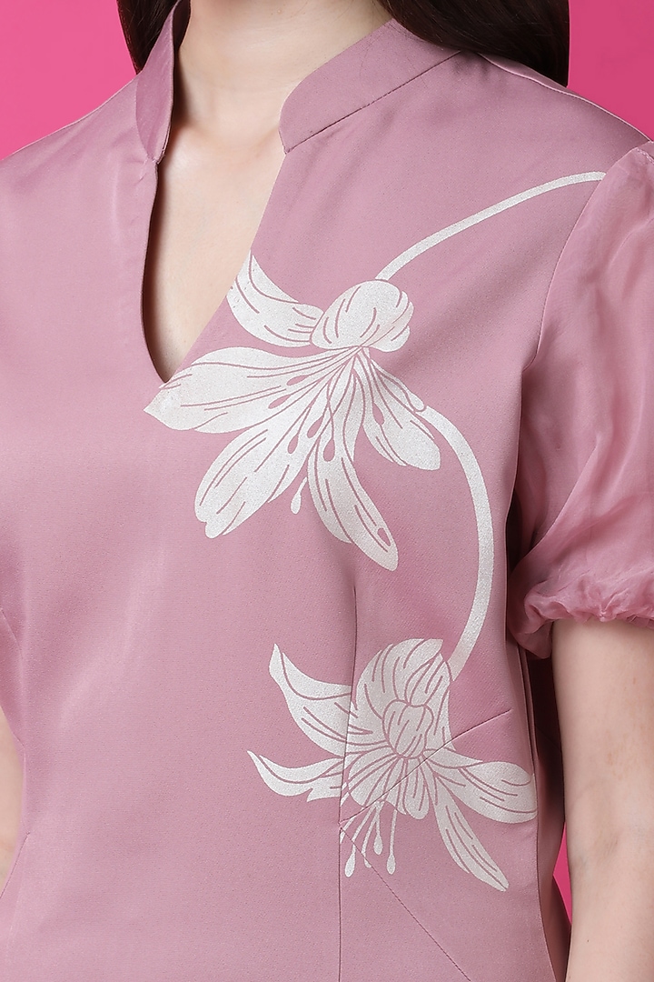 Powder Pink Luxury Crepe Printed Sheath Summer Dress by Manish Nagdeo at Pernia's Pop Up Shop