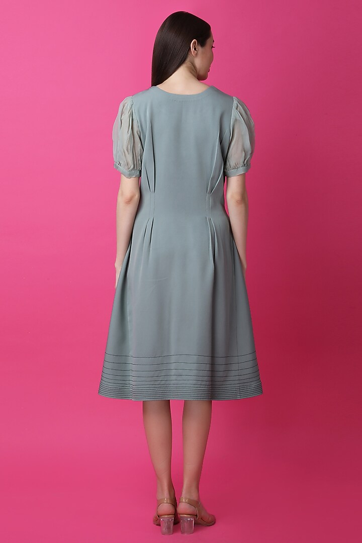 Sage Green Luxury Crepe Floral Printed A-Line Summer Dress by Manish Nagdeo at Pernia's Pop Up Shop