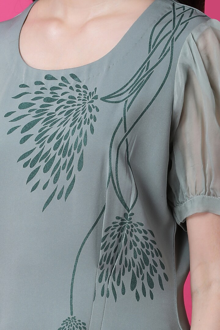 Sage Green Luxury Crepe Floral Printed A-Line Summer Dress by Manish Nagdeo at Pernia's Pop Up Shop