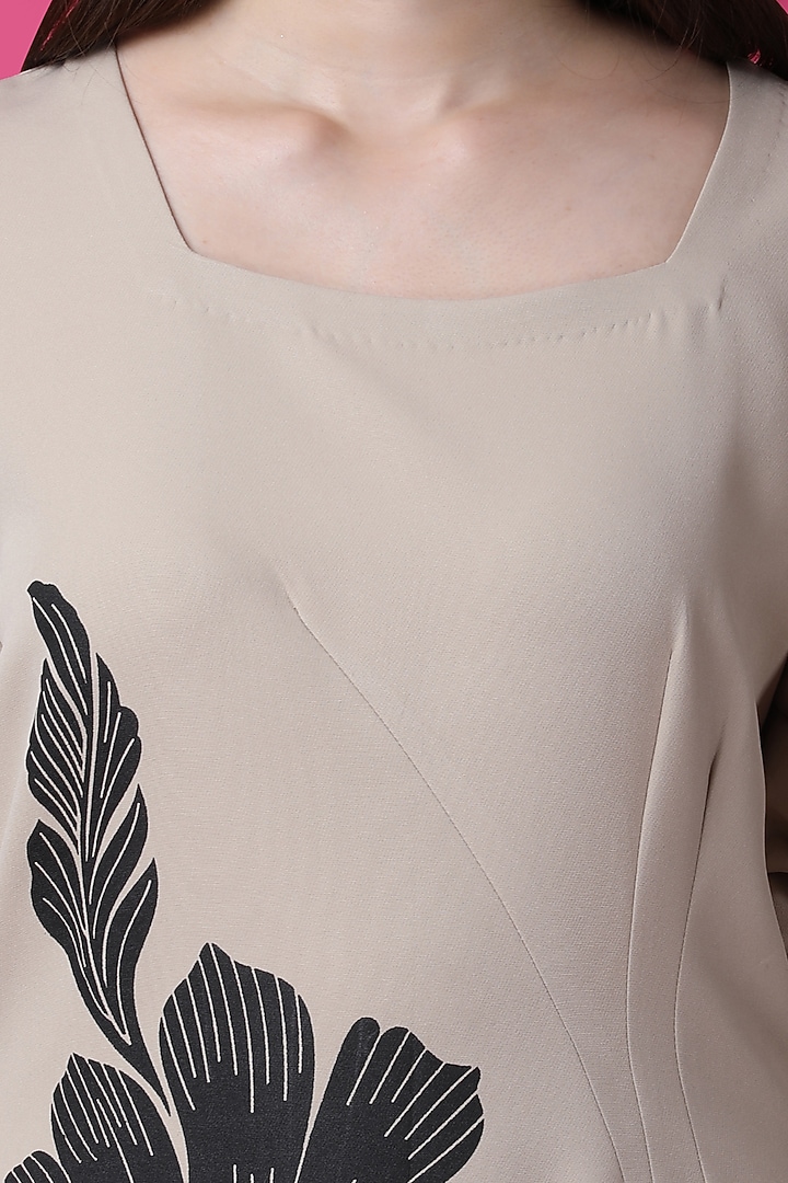 Beige Luxury Crepe Printed Midi Summer Dress by Manish Nagdeo at Pernia's Pop Up Shop