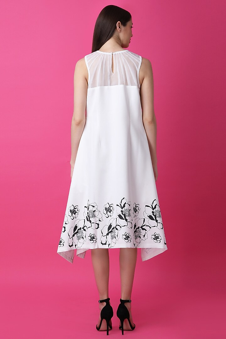 White Luxury Crepe Floral Printed Midi Summer Dress by Manish Nagdeo at Pernia's Pop Up Shop