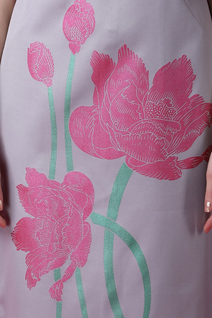 Lilac Luxury Crepe Floral Printed Midi Summer Dress by Manish Nagdeo at Pernia's Pop Up Shop