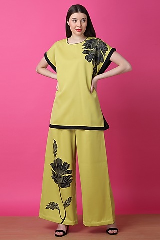 Lime Green Luxury Crepe Floral Printed Co-Ord Set by Manish Nagdeo