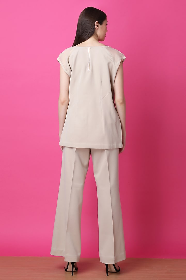 Beige Luxury Crepe Butterfly Motif Embroidered Co-Ord Set by Manish Nagdeo at Pernia's Pop Up Shop