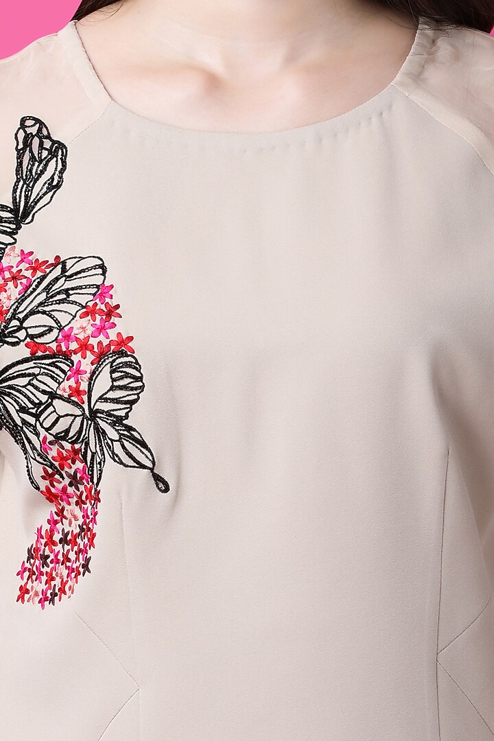 Beige Luxury Crepe Butterfly Motif Embroidered Co-Ord Set by Manish Nagdeo at Pernia's Pop Up Shop