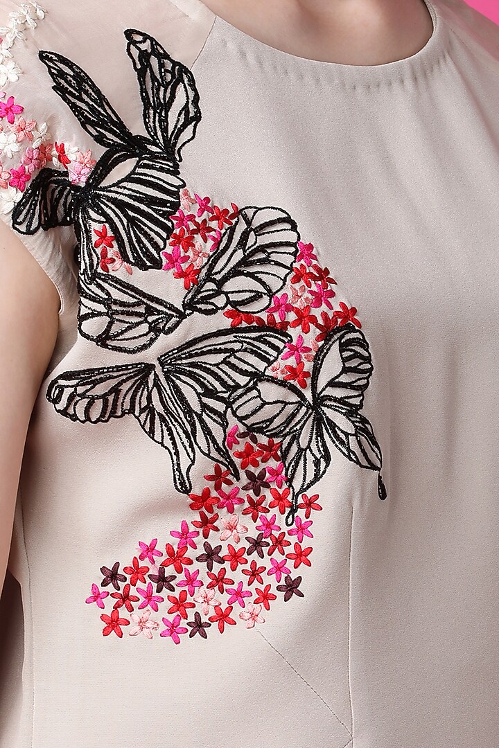Beige Luxury Crepe Butterfly Motif Embroidered Co-Ord Set by Manish Nagdeo at Pernia's Pop Up Shop