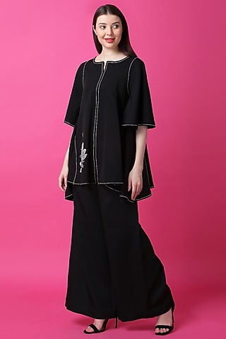 Black Luxury Crepe Motif Printed Co-Ord Set by Manish Nagdeo