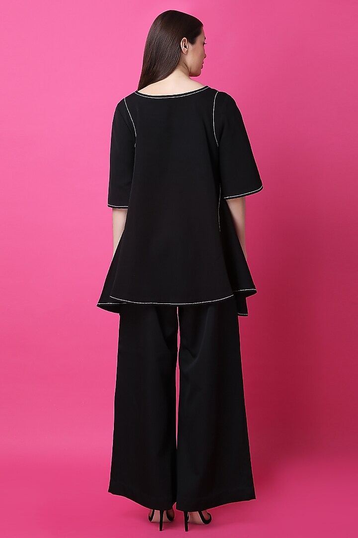 Black Luxury Crepe Motif Printed Co-Ord Set by Manish Nagdeo at Pernia's Pop Up Shop