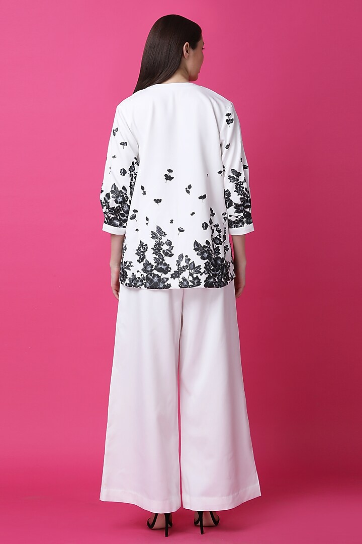 White Luxury Crepe Floral Hand Painted Co-Ord Set by Manish Nagdeo at Pernia's Pop Up Shop