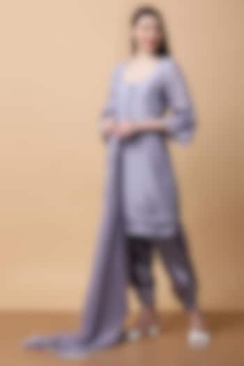 Purple Satin Georgette Printed & Embroidered Kurta Set by Manish Nagdeo at Pernia's Pop Up Shop