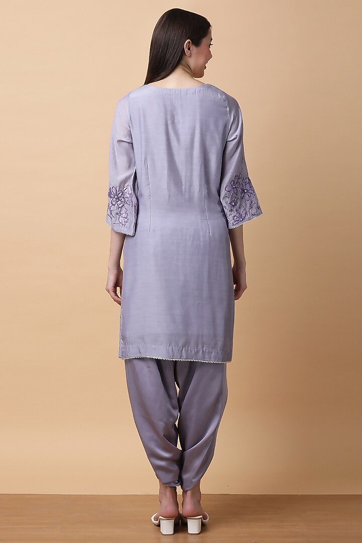 Purple Satin Georgette Printed & Embroidered Kurta Set by Manish Nagdeo at Pernia's Pop Up Shop