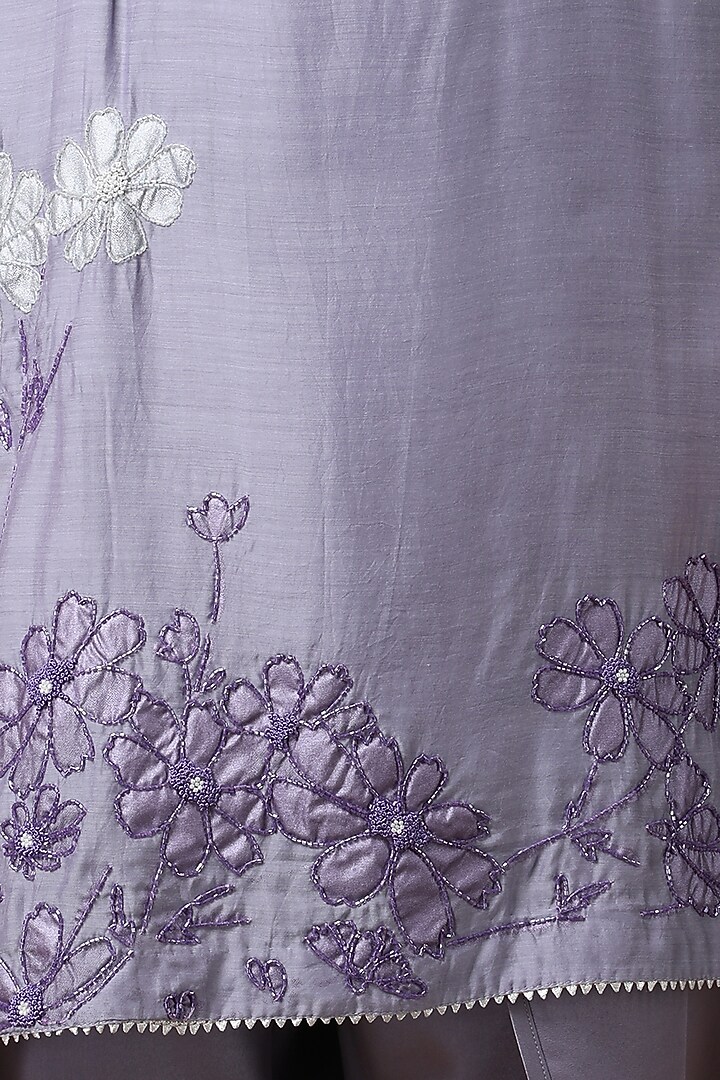 Purple Satin Georgette Printed & Embroidered Kurta Set by Manish Nagdeo at Pernia's Pop Up Shop