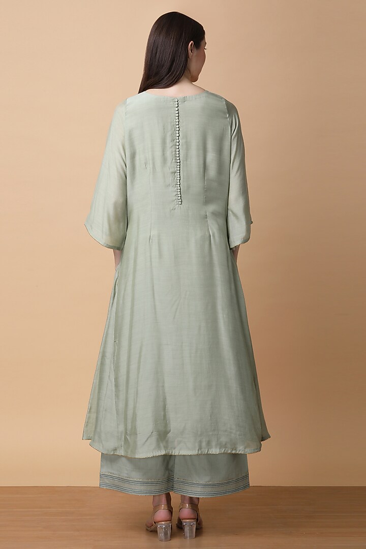 Olive Green Bamboo Muslin Cutdana Embroidered Kurta Set by Manish Nagdeo at Pernia's Pop Up Shop