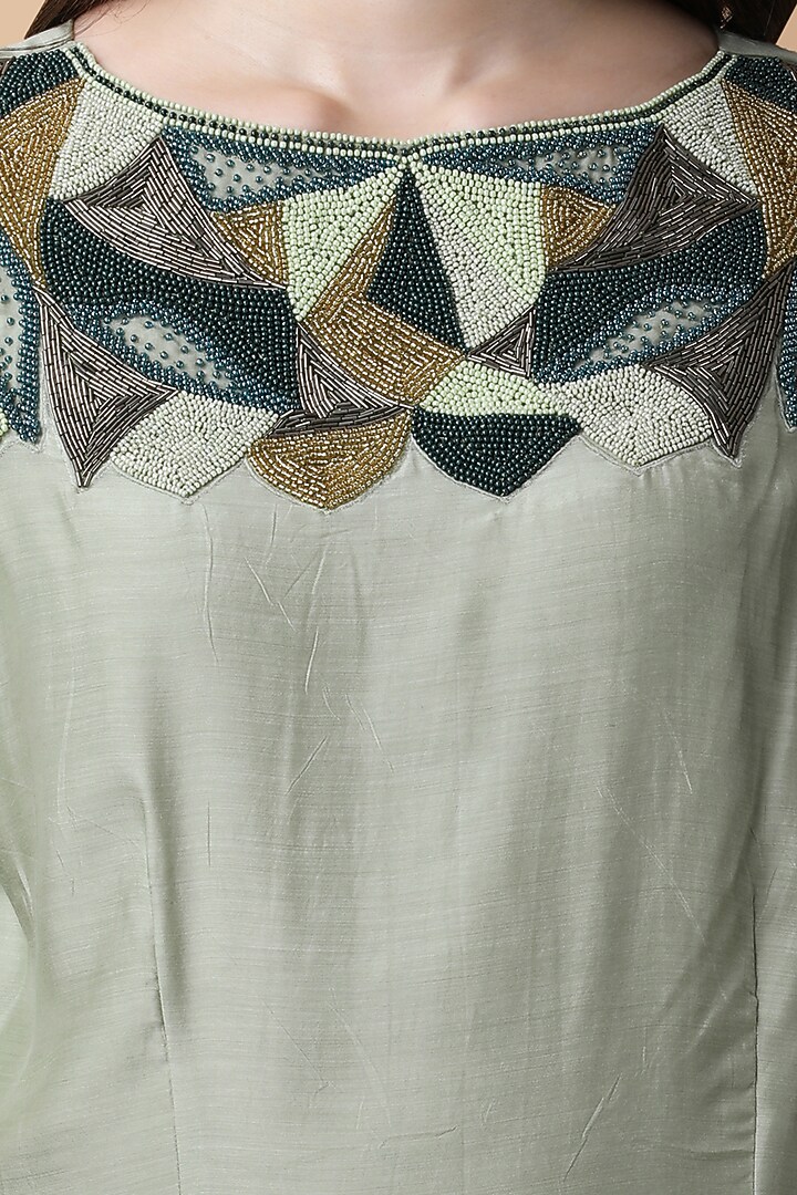 Olive Green Bamboo Muslin Cutdana Embroidered Kurta Set by Manish Nagdeo at Pernia's Pop Up Shop