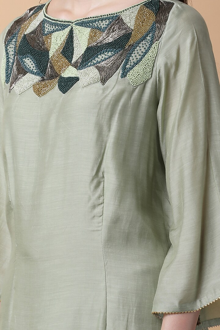 Olive Green Bamboo Muslin Cutdana Embroidered Kurta Set by Manish Nagdeo at Pernia's Pop Up Shop