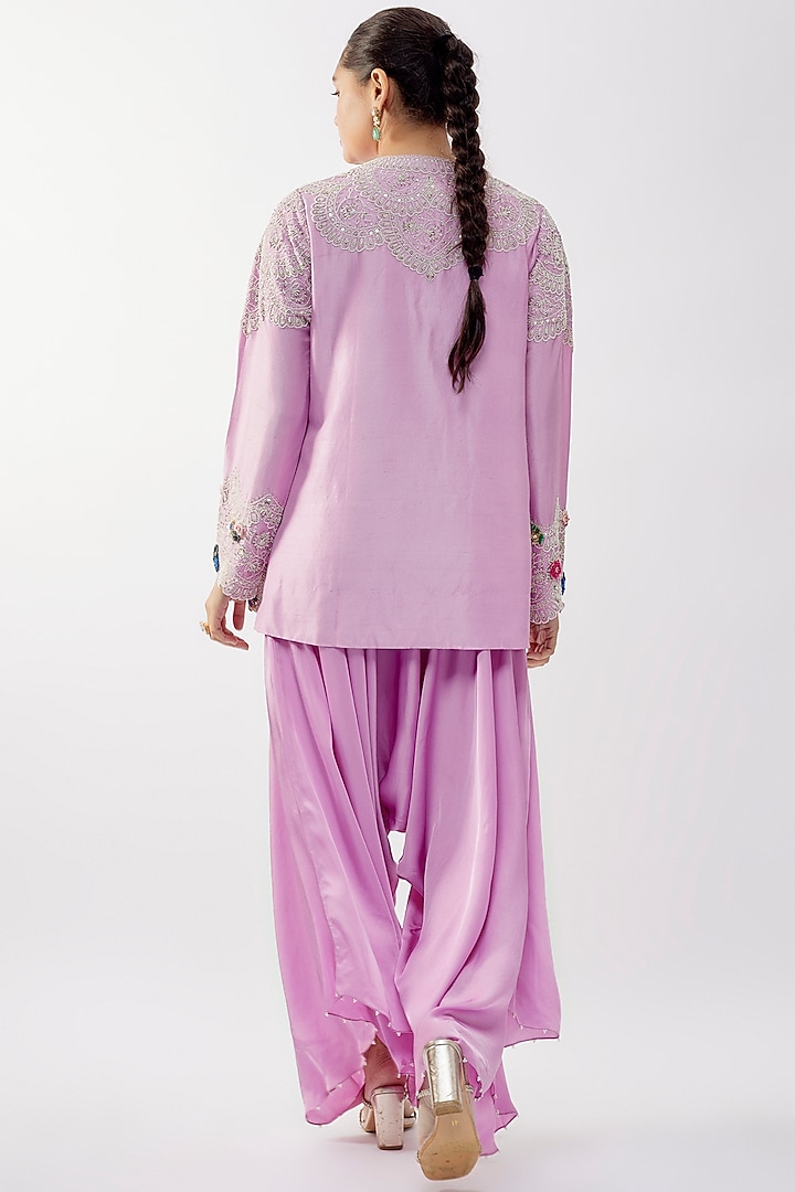 Lavender Dupion Dori Work Short Kurta Set by Minaxi Dadoo at Pernia's Pop Up Shop