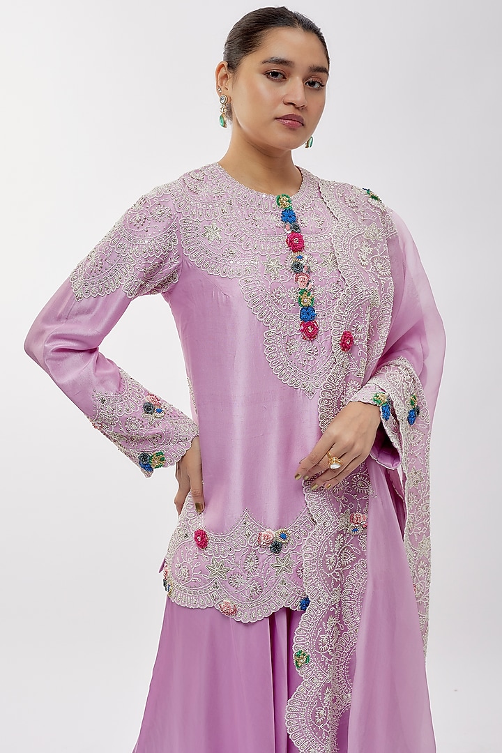 Lavender Dupion Dori Work Short Kurta Set by Minaxi Dadoo at Pernia's Pop Up Shop