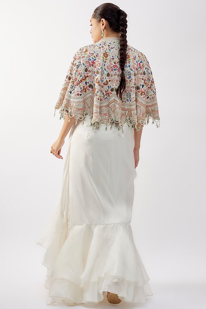 Ivory Silk & Organza Ruffled Skirt Set by Minaxi Dadoo at Pernia's Pop Up Shop